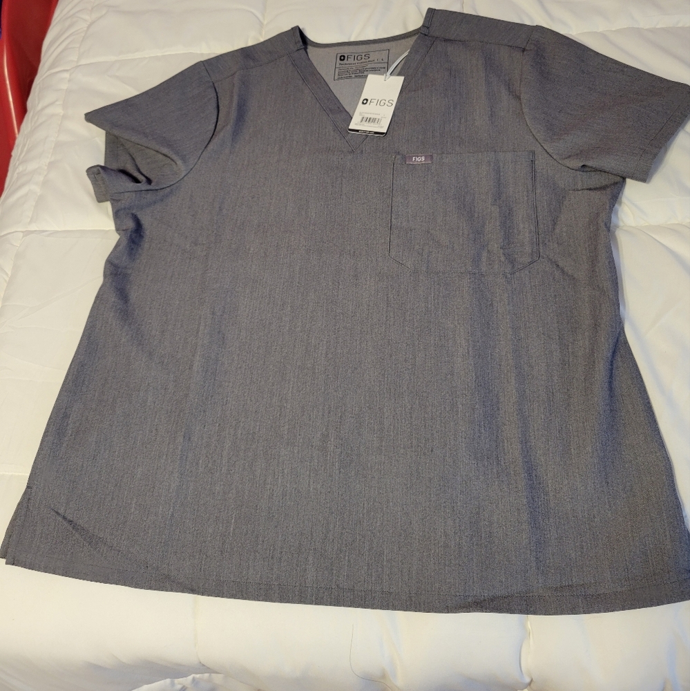 Figs Catarina Petite Scrub Top Graphite Large NWT